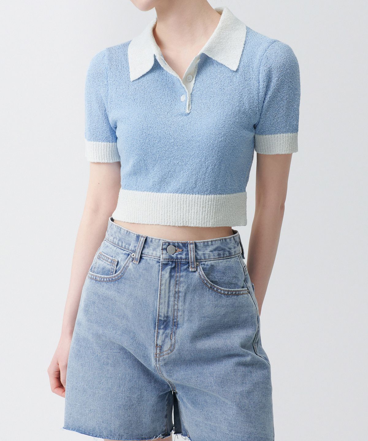 무신사 스탠다드 우먼(MUSINSA STANDARD WOMAN) 우먼즈 부클 니티드 폴로 셔츠 [스카이 블루]