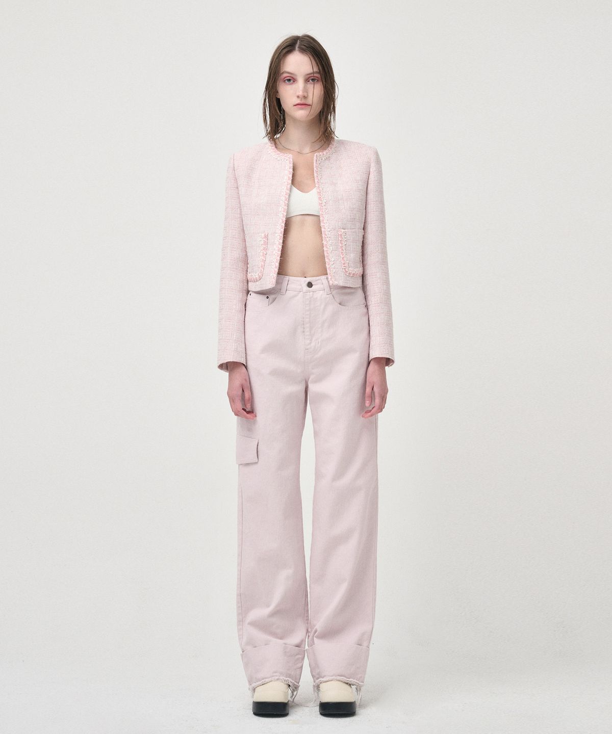 에트몽(ETMON) Pocket Denim Turn Up Pants, Pink