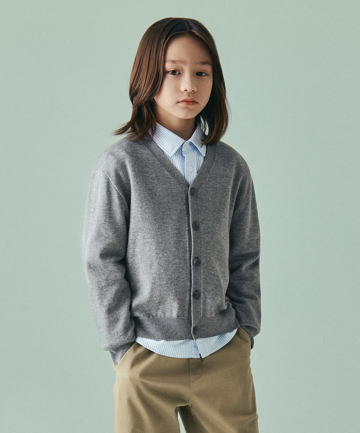 무신사 스탠다드 키즈(MUSINSA STANDARD KIDS) 오버사이즈 가디건 [미디엄 그레이]