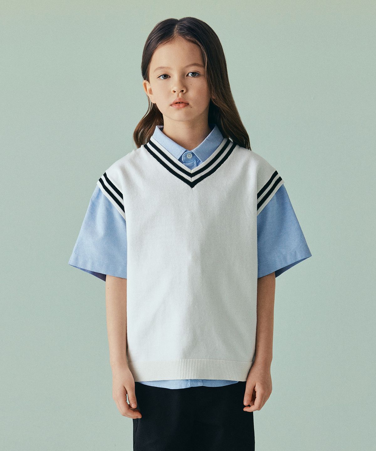 무신사 스탠다드 키즈(MUSINSA STANDARD KIDS) 오버사이즈 프레피 니트 베스트 [아이보리]