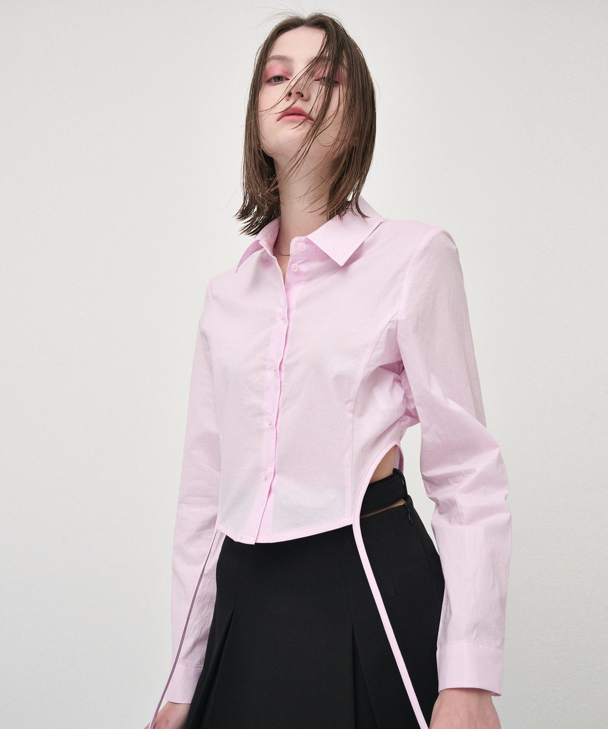 에트몽(ETMON) Side Shirring Slim Shirt, Pink