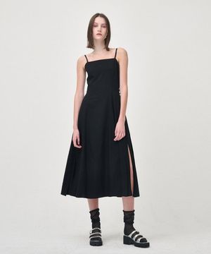 Slip Line Button Detail Dress, Black