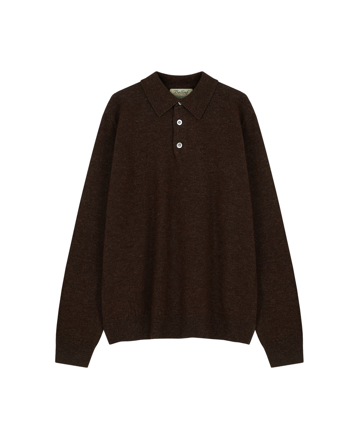 벨리프(BELLIEF) Wool Pique Long Sleeved Polo Knit (BROWN)