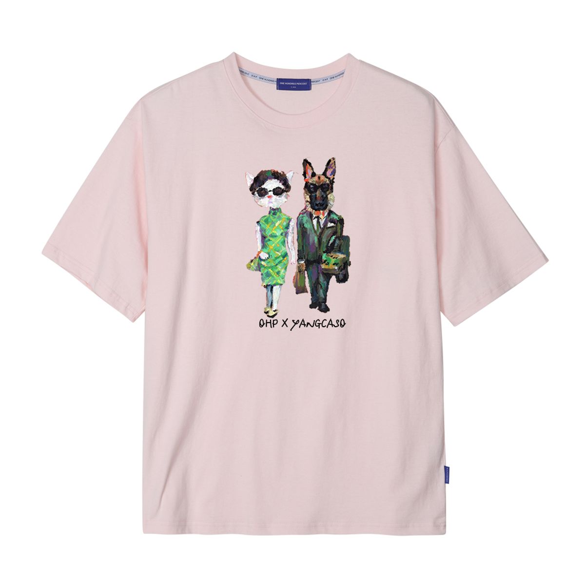 원헌드레드퍼센트 포 우먼(ONEHUNDREDPERCENT FOR WOMAN) OHP X YANGCASO 댕냥연화 세미오버 반팔티