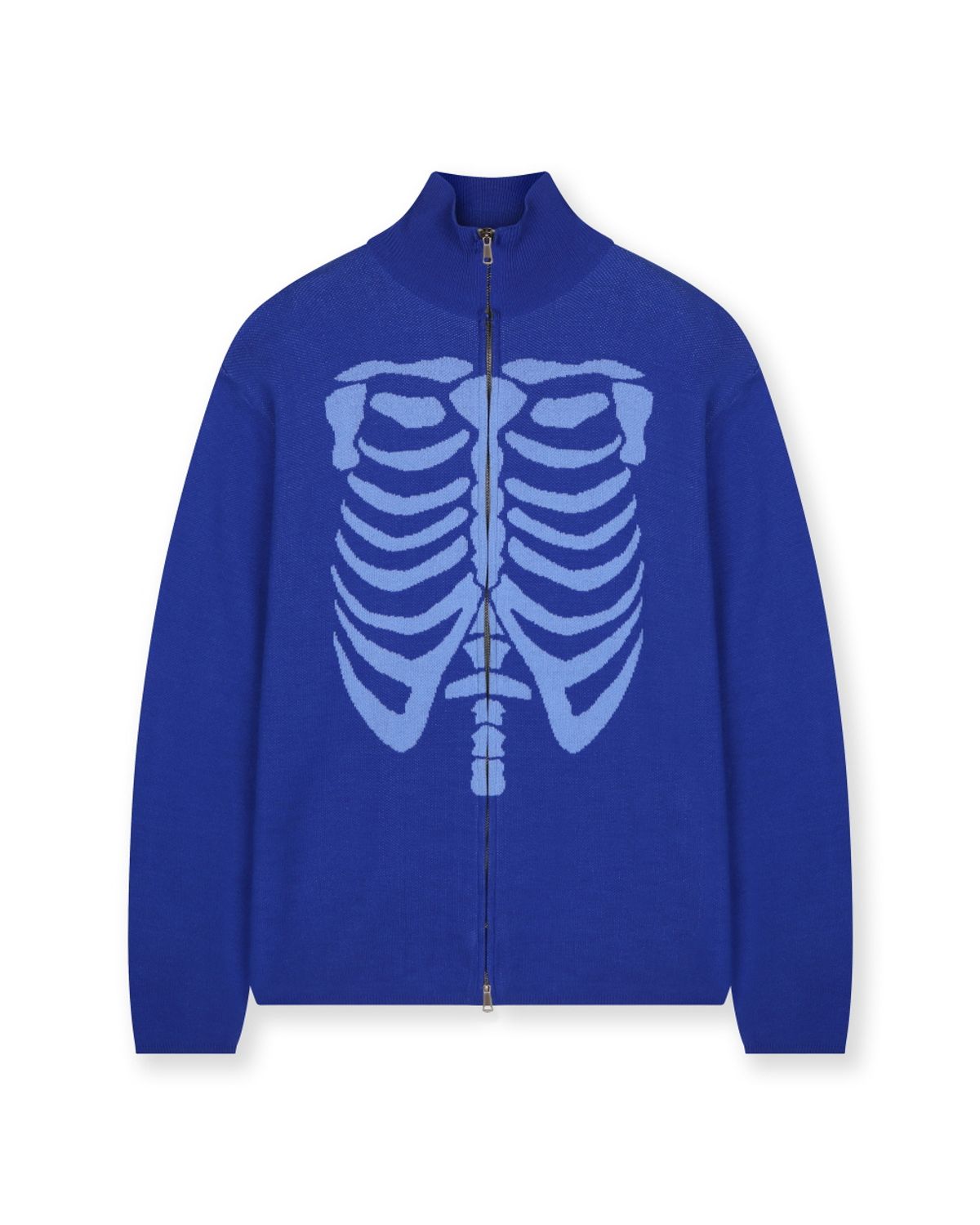 비슬로우(BESLOW) SKELETON HIGH NECK KNIT ZIP UP BLUE