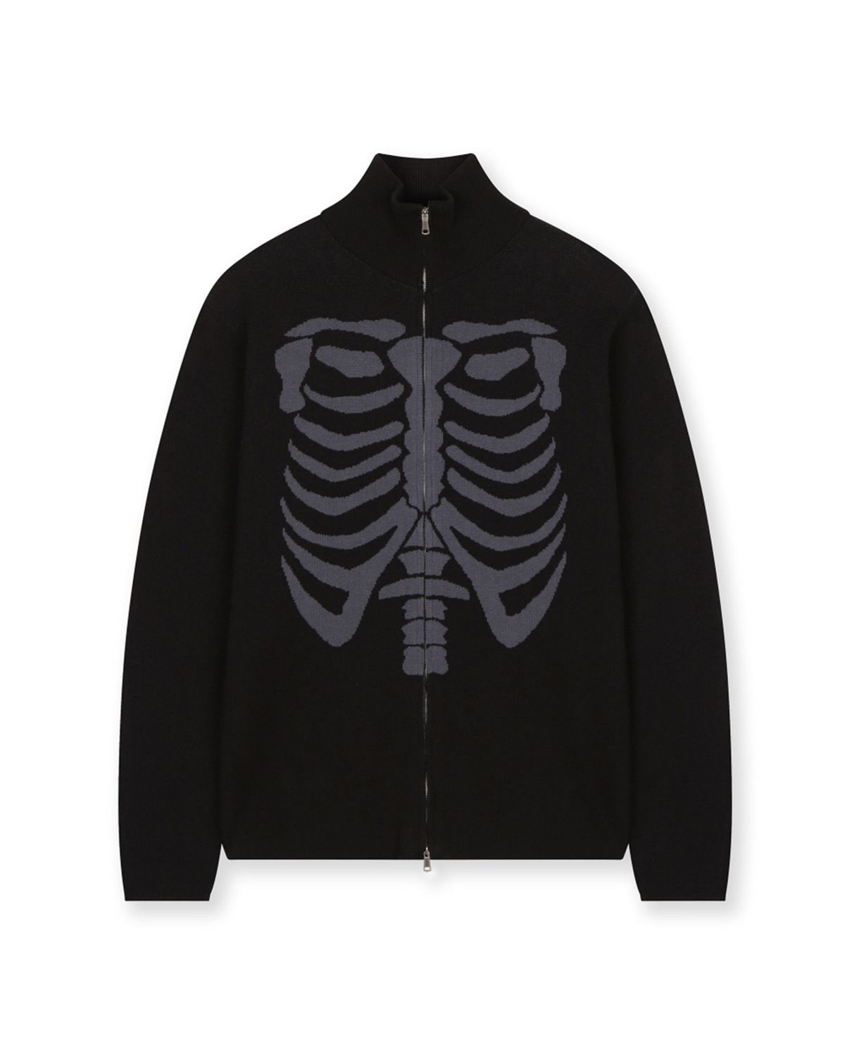 비슬로우(BESLOW) SKELETON HIGH NECK KNIT ZIP UP BLACK