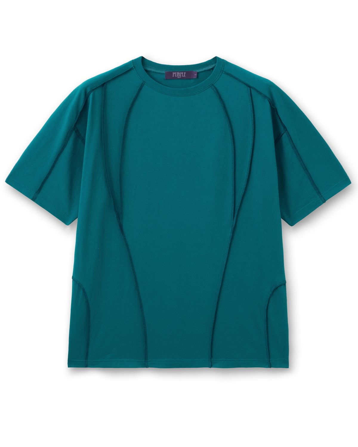 비슬로우(BESLOW) REVERSE OVERLOCK STITCH HALF T-SHIRTS TEAL