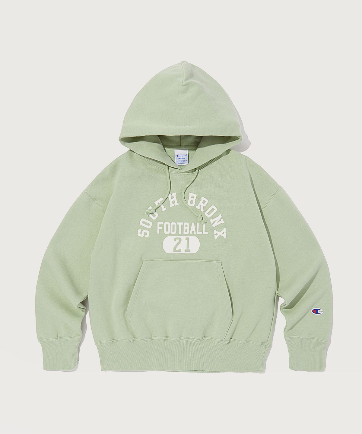 챔피온(CHAMPION) 여성 CVC Terry Fleece 레터링 후드 스웨트셔츠 Light Green
