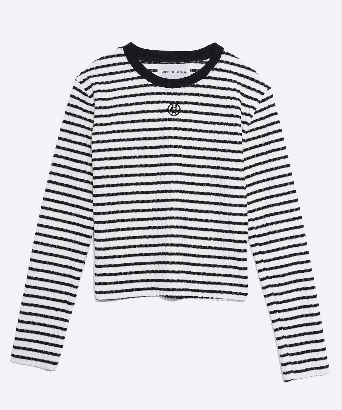 하드코어 해피니스(HARDCORE HAPPINESS) TERRY STRIPED NEEDLEWORK T-SHIRT_BLACK