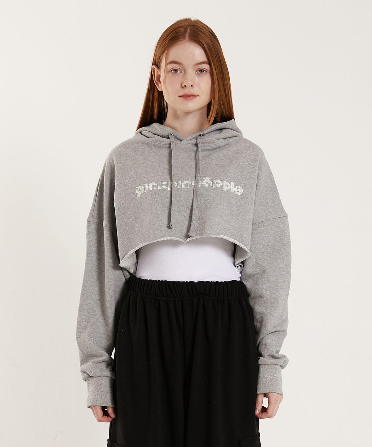 핑크파인애플(PINK PINEAPPLE) CROPPED HOODIE_MELANGE GREY