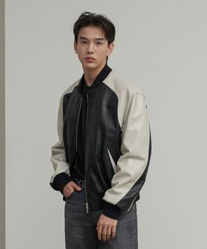 [리얼레더] 램스킨 투톤 스타디움 자켓