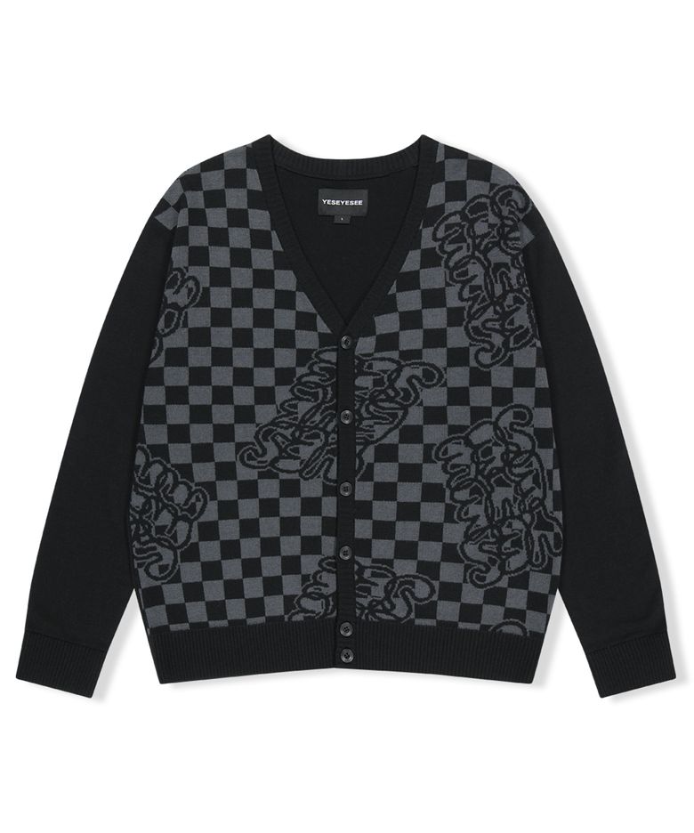 Y.E.S Checkerboard Cardigan Black