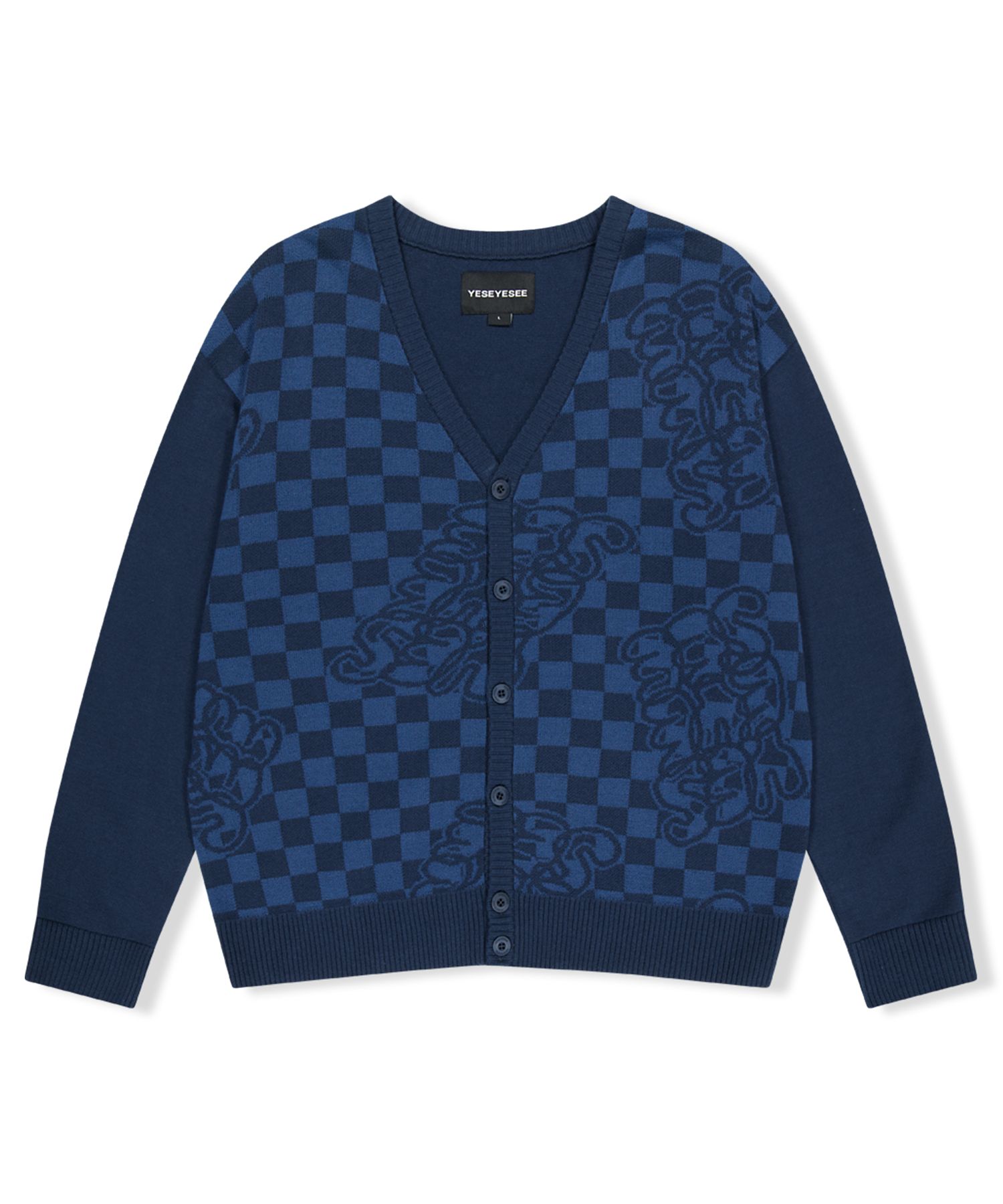 MUSINSA公式 | YESEYESEE Y.E.S Checkerboard Cardigan Navy