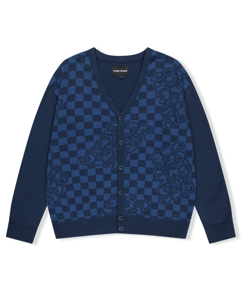 Y.E.S Checkerboard Cardigan Navy