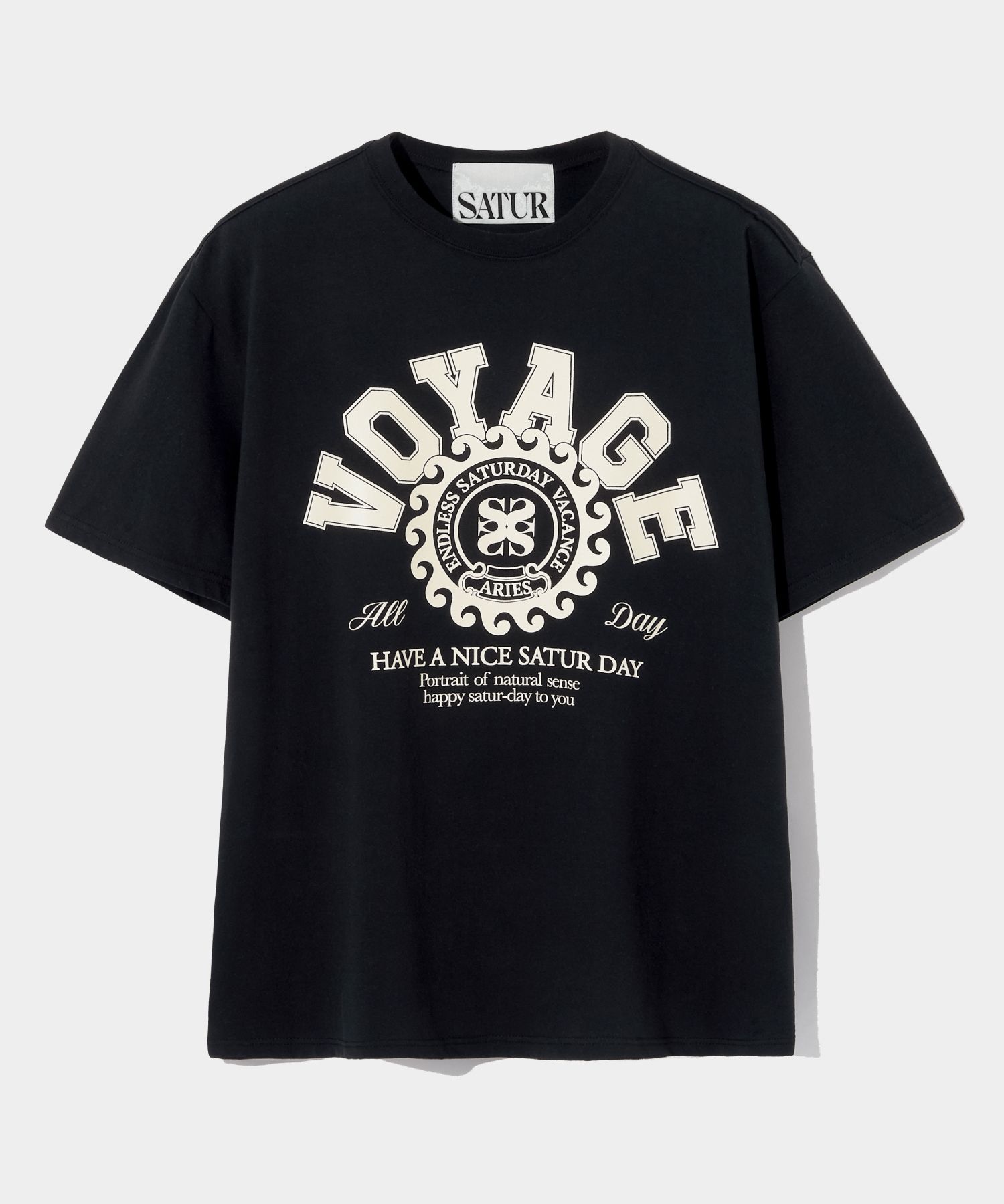 MUSINSA | SATUR Bon Voyage College Graphic Short Sleeve T