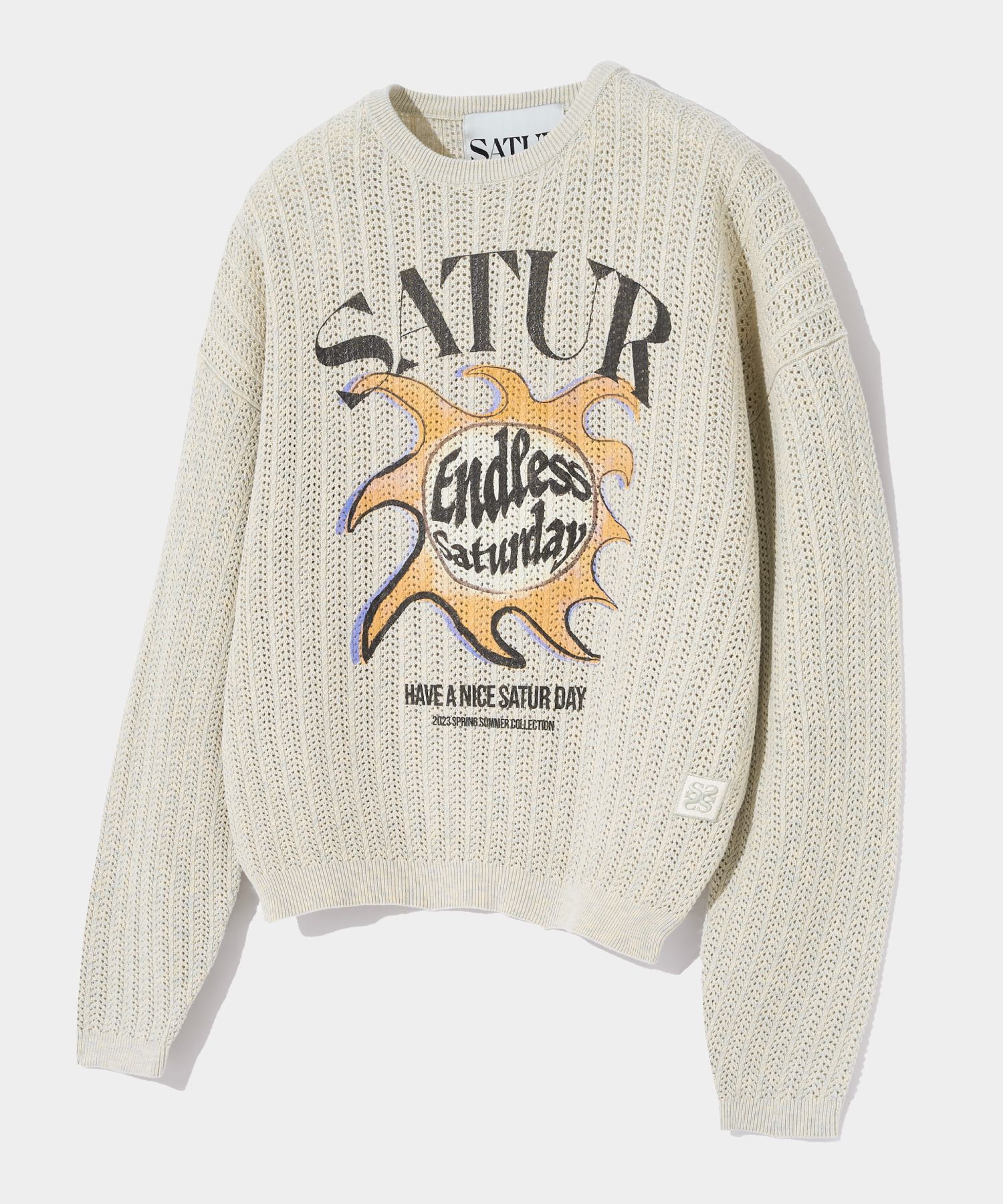 MUSINSA | SATUR Ibiza Sun Retro Graphic Mesh Knit Natural Green