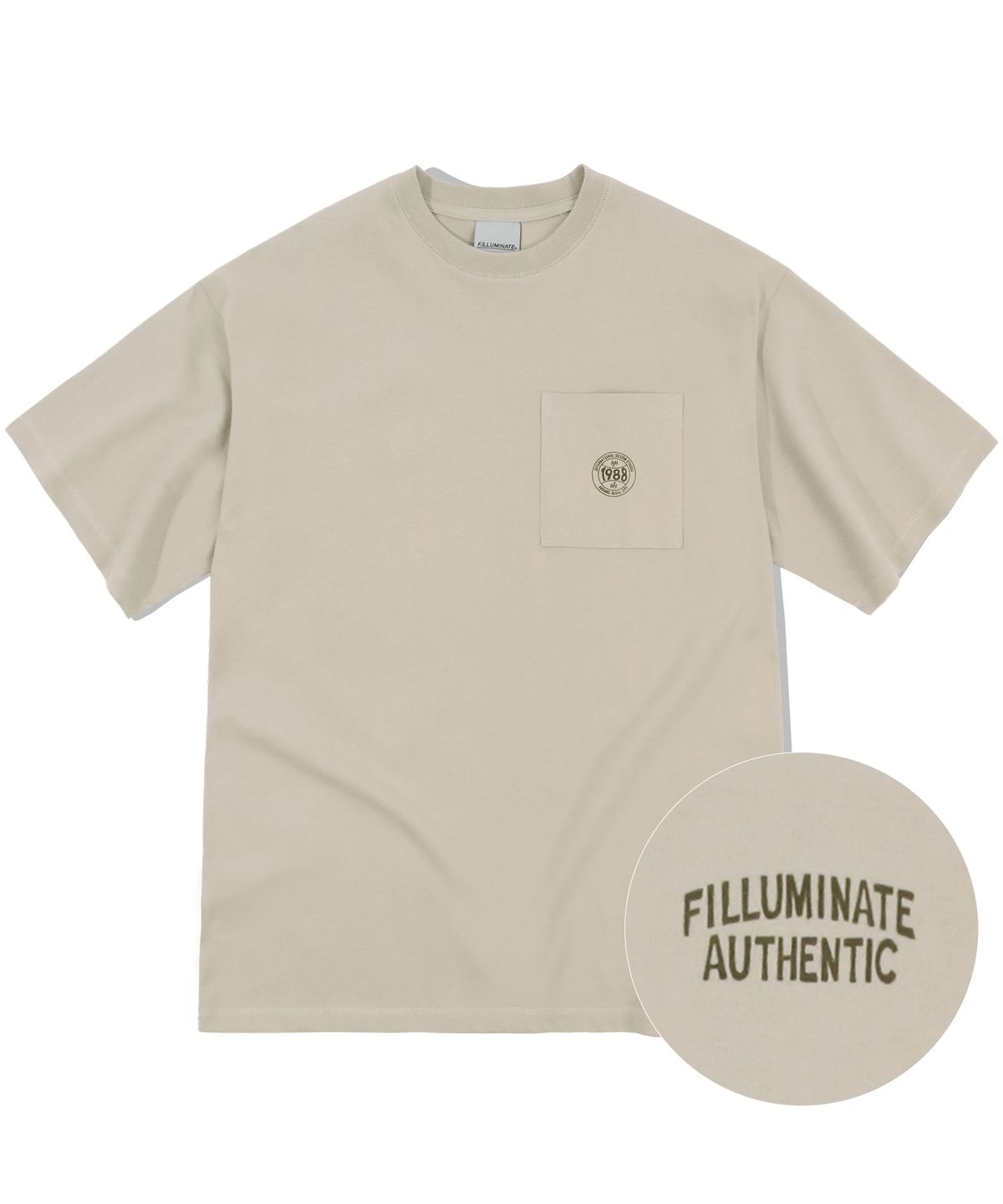 필루미네이트(FILLUMINATE) 오버핏 포켓 코인 티셔츠-베이지