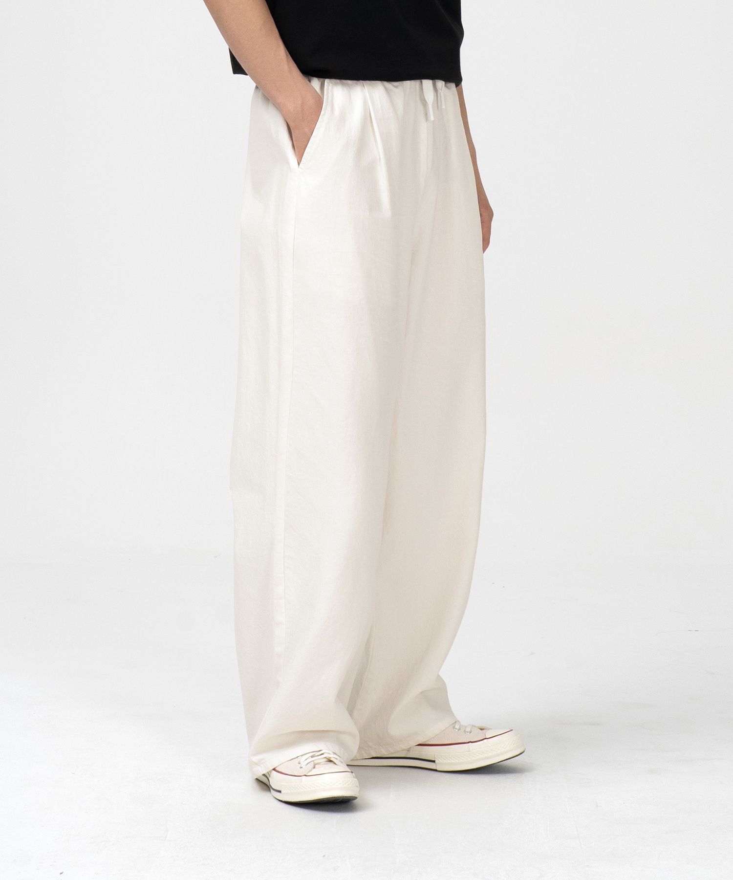 MUSINSA | TOFFEE Cotton elasticated waist Wide Pants (IVORY)