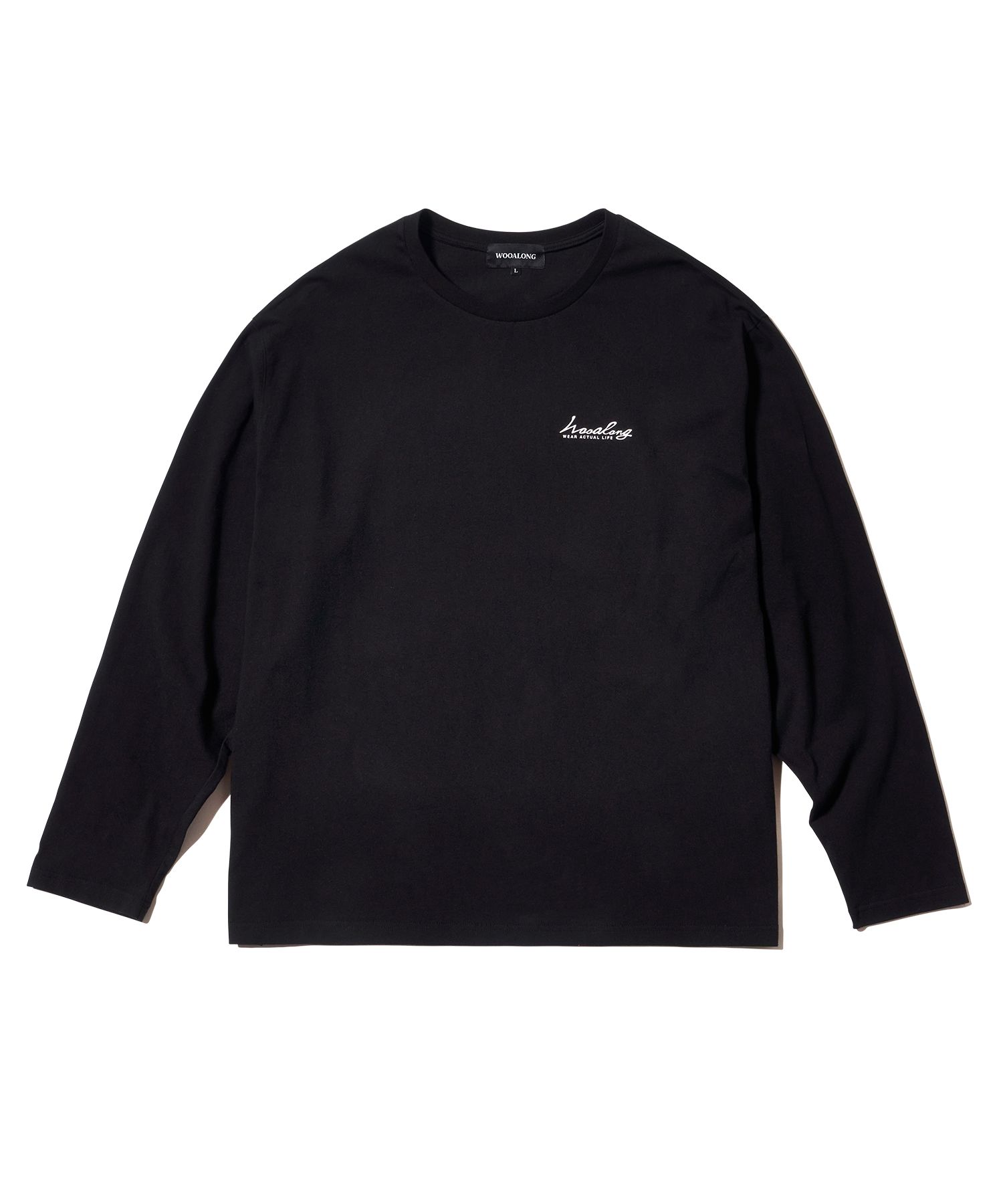 ★関税込★WOOALONG★Cursive lettering relax long sleeve★ MUSINSA | WOOALONG Cursive lettering relax long sleeve - BLACK
