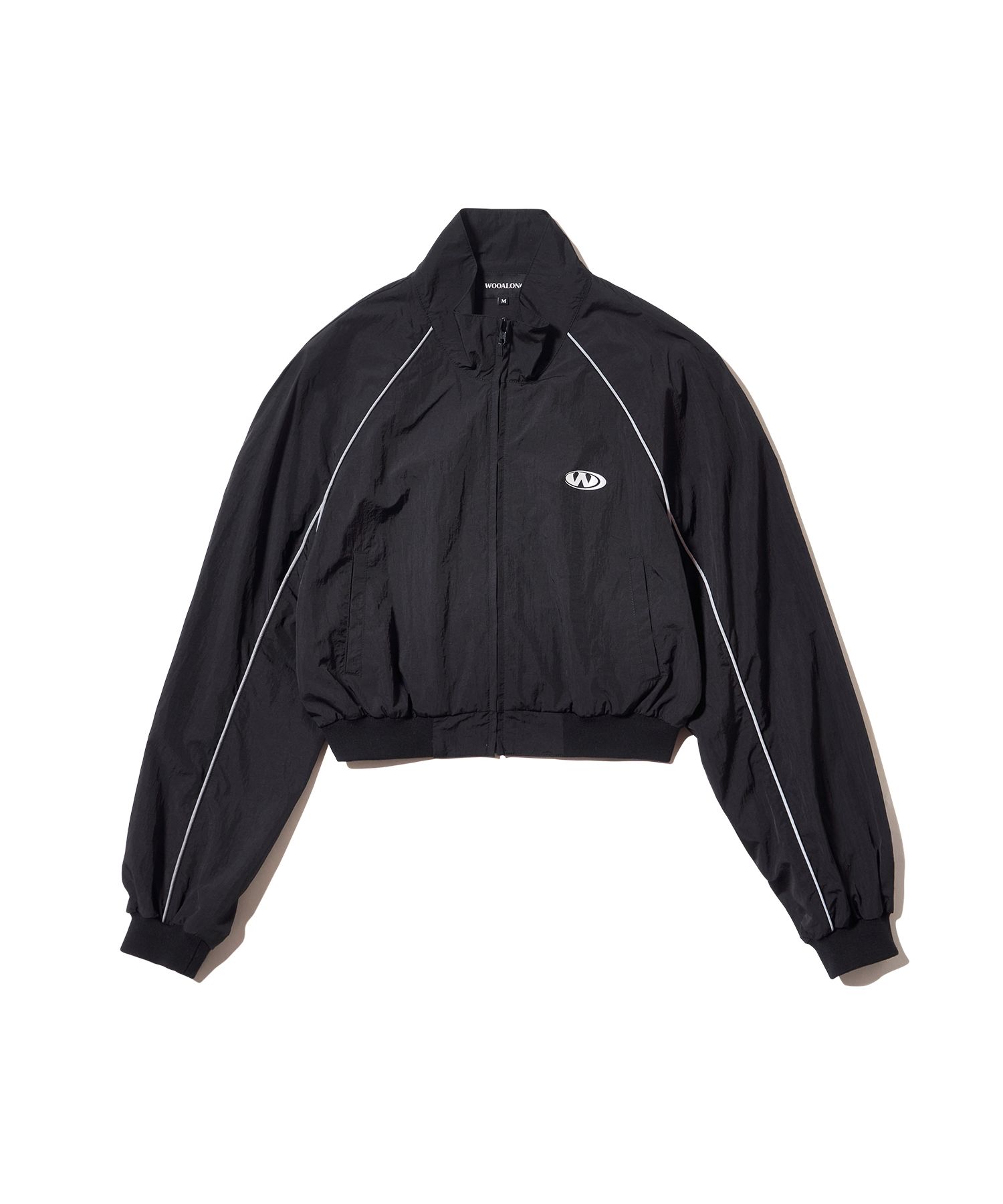 ☆送料・ 関税込☆WOOALONG★Track logo piping crop zip-up★ MUSINSA | WOOALONG Track logo piping Cropped zip-up - BLACK