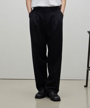 네이트 울 블랜디드 투턱 세미와이드 팬츠 다크네이비