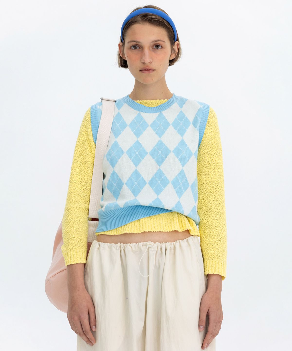 벤시몽(BENSIMON) ARGYLE MIX VEST - SKY BLUE