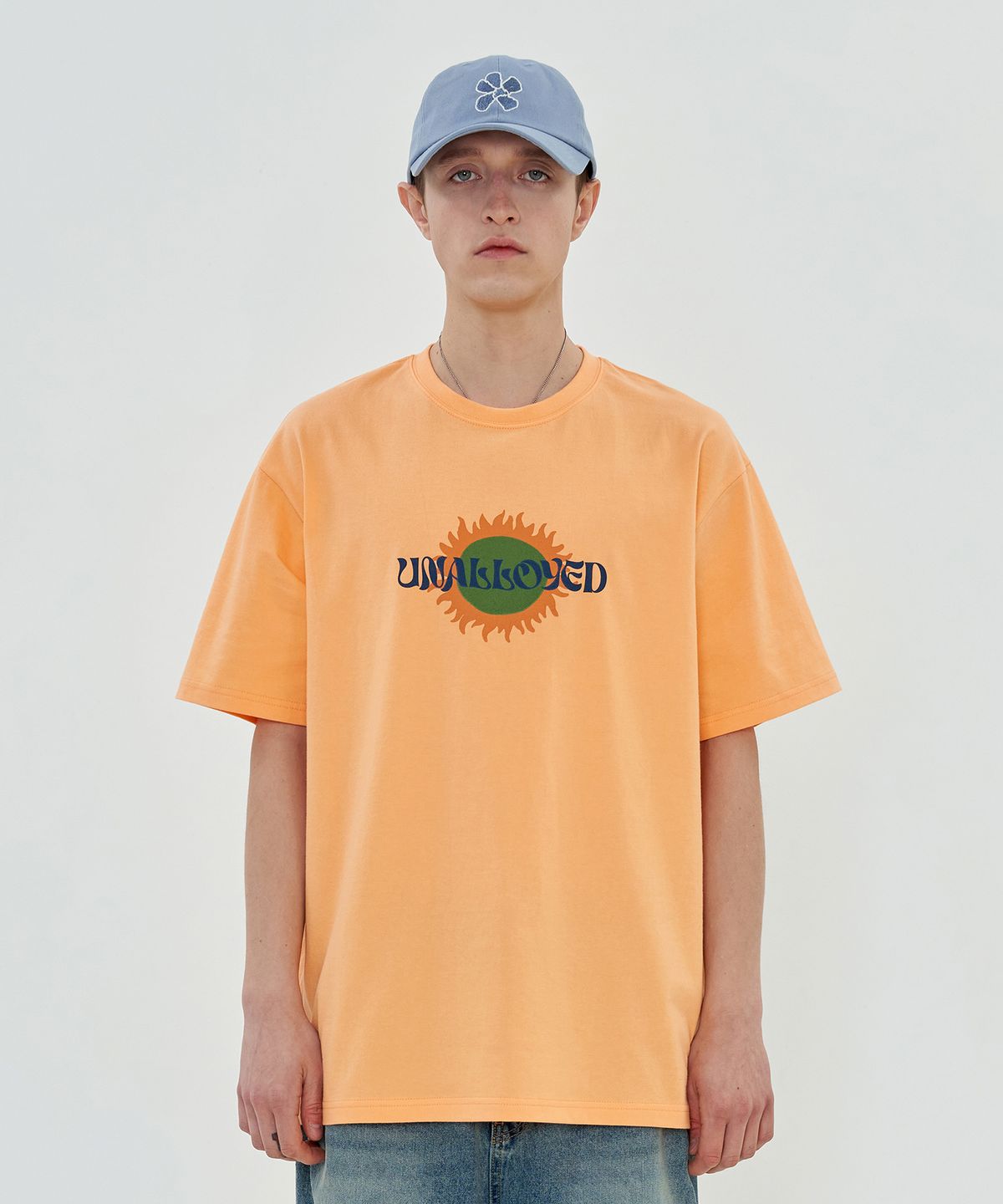 어널로이드(UNALLOYED) 썬 로고 티셔츠 / 피치