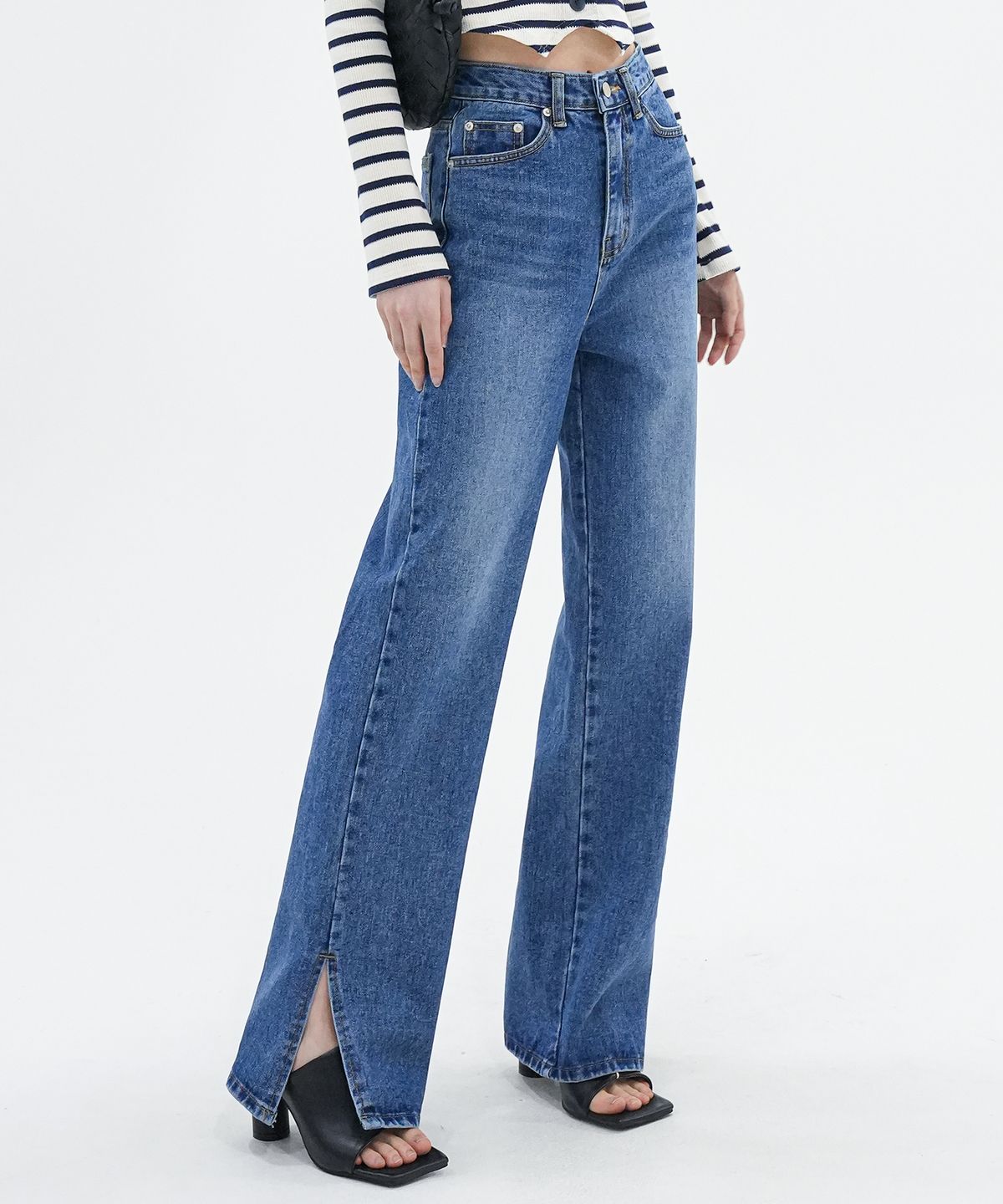 어반드레스(AVANDRESS) Straight slit denim pants BLUE