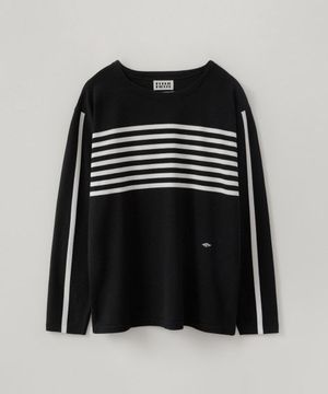 스트라이프 보트넥 스웨터_블랙