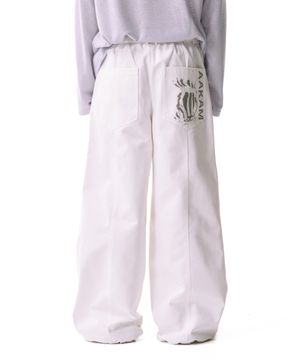 Knee Pin-tuck Printed Denim Pants (White)