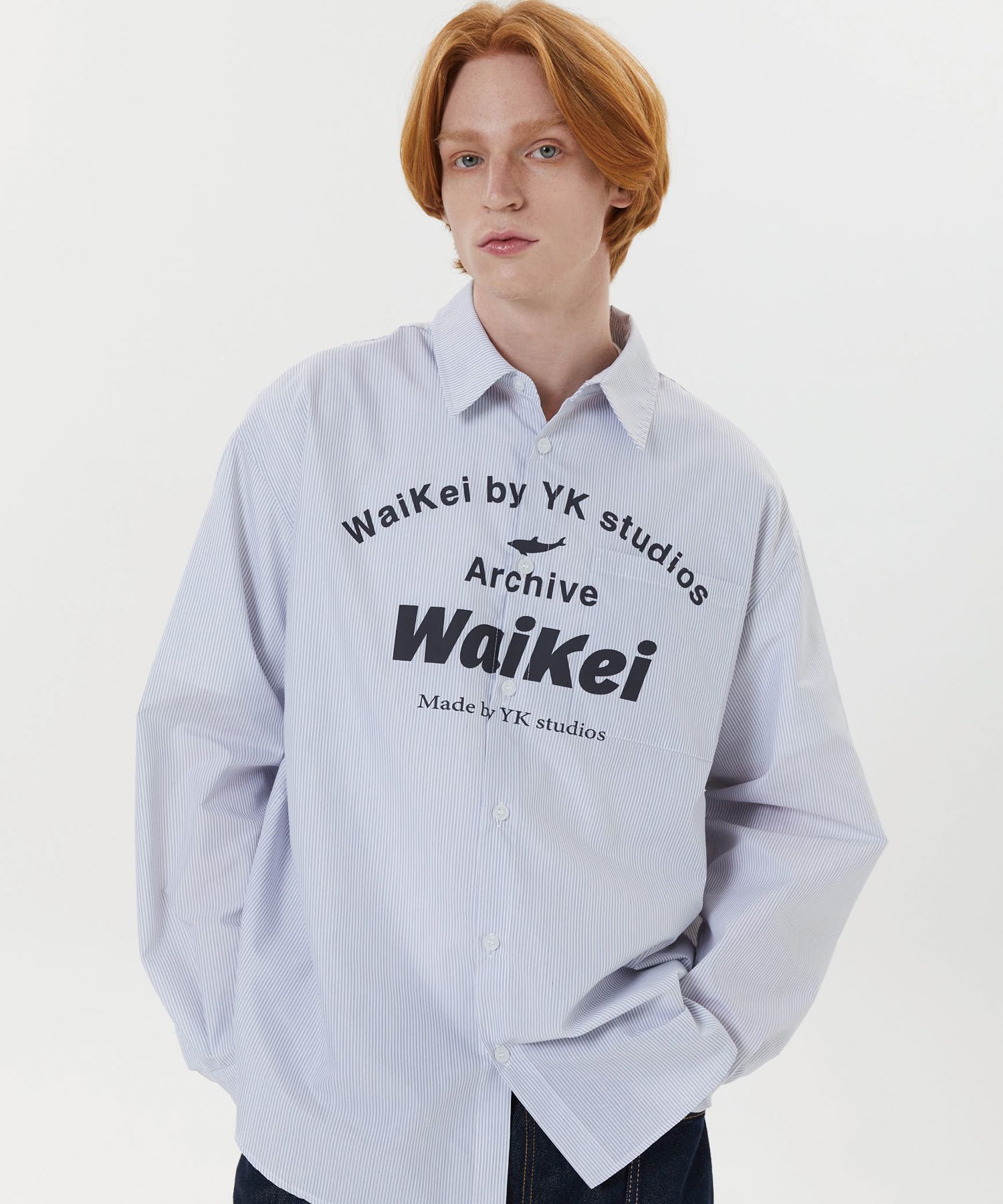 さらに100円引き◆WAI KEI◆Arch logo stripe shirts MUSINSA公式 | WAI KEI arch logo stripe shirt gray