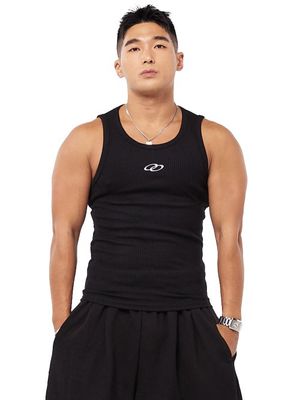 머슬핏 골지 슬리브리스 블랙