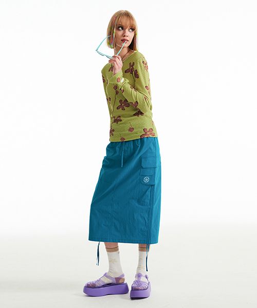 [ KIRSH ]★DOODLE CHERRY CARGO WOVEN SKIRT MUSINSA | KIRSH Doodle Cherry Cargo Woven Skirt [Turquoise]
