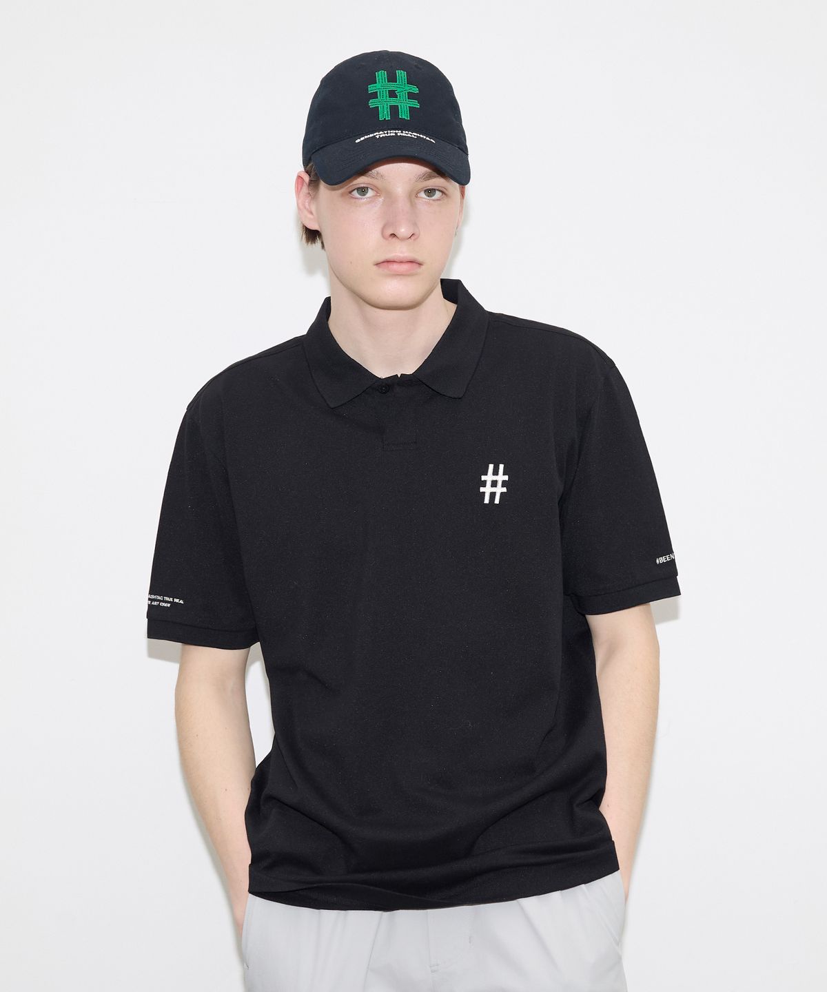 빈트릴(BEENTRILL) 에센셜 컴포트핏 반팔 카라 티셔츠(블랙)
