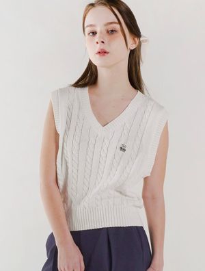 우먼즈 크롭 클래식 니트 베스트 화이트(FCD1KT203W)