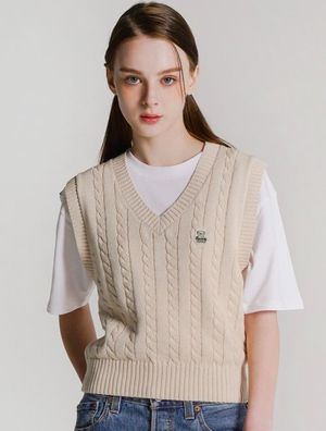 우먼즈 크롭 클래식 니트 베스트 베이지(FCD1KT203W)