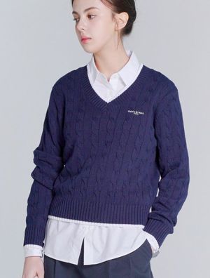 우먼즈 크롭 클래식 브이넥 니트 네이비(FCD1KT204W)