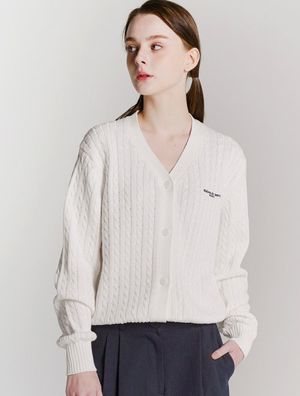우먼즈 크롭 로고자수 니트 가디건 화이트(FCD1CD205W)
