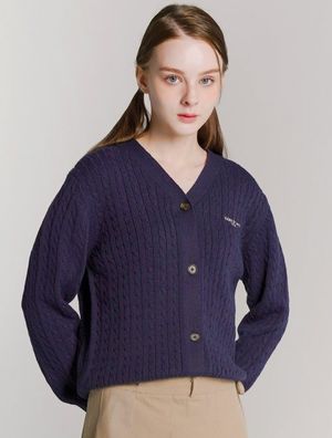 우먼즈 크롭 로고자수 니트 가디건 네이비(FCD1CD205W)