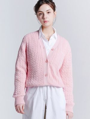우먼즈 크롭 로고자수 니트 가디건 라이트핑크(FCD1CD205W)