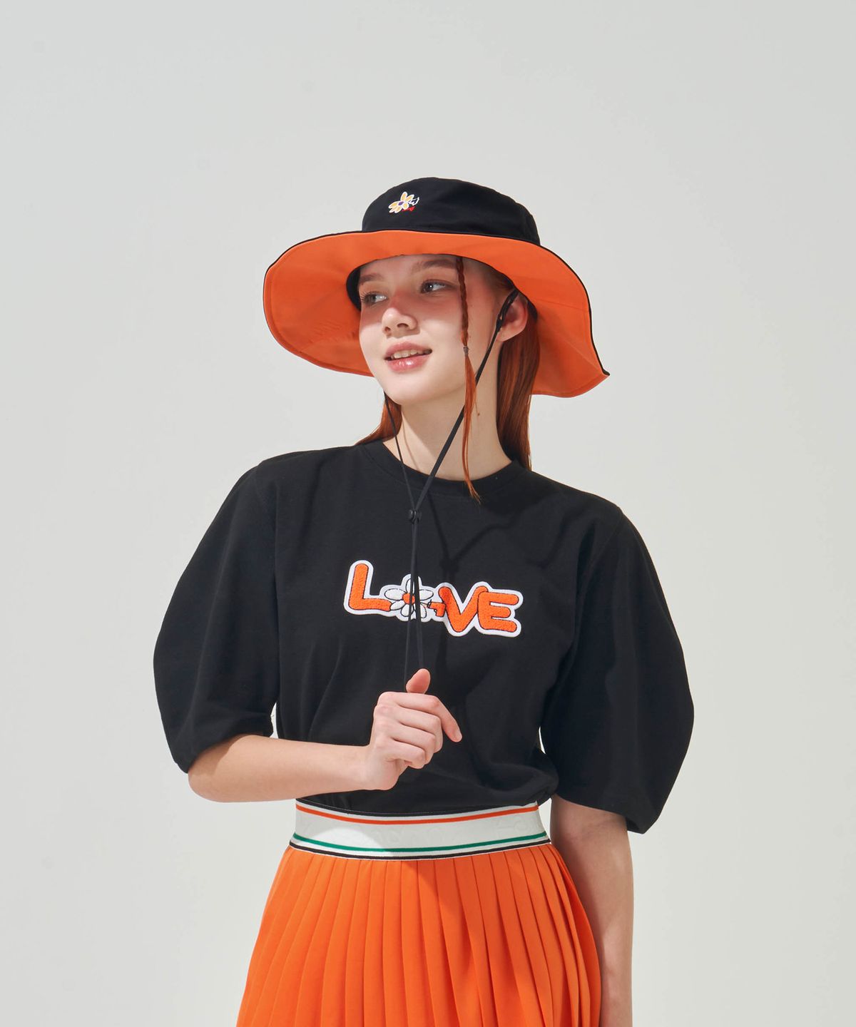 칸디니(KANDINI) 블랙 와이드 스트링 버킷햇