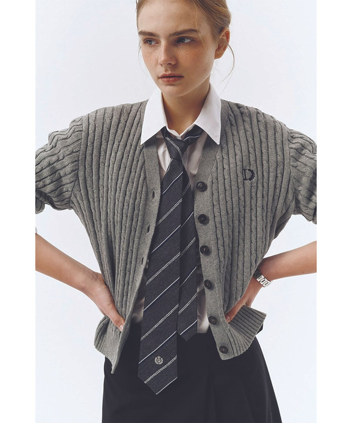 던스트(DUNST) CLASSIC REGIMENTAL TIE GREY STRIPE_UDNE3E103G2