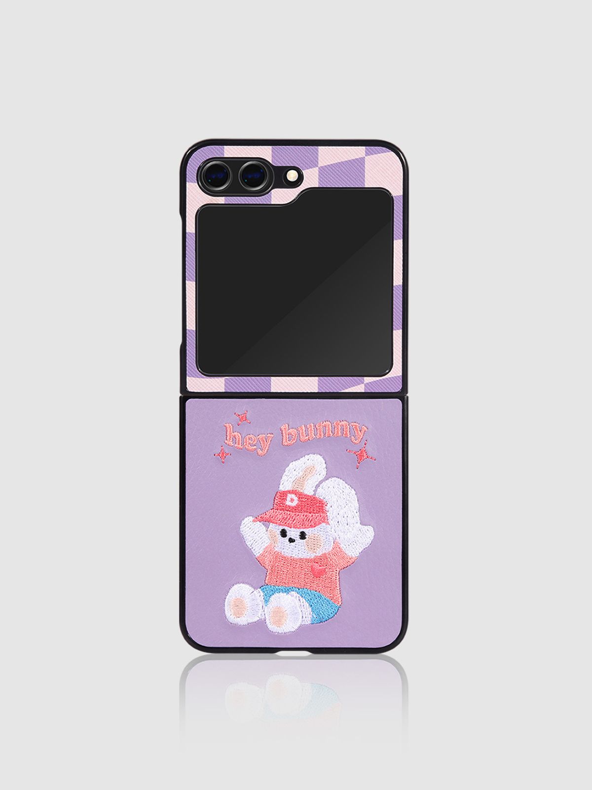 디자인스킨(DESIGNSKIN) 갤럭시Z플립5/4/3 레트로 자수 케이스-바이올렛/버니