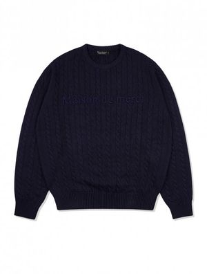 UNISEX 크루넥 케이블 니트 네이비(FCD1KT207M)