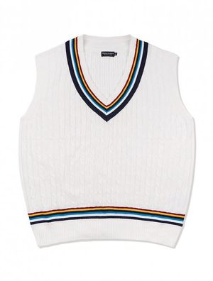 UNISEX 브이넥 케이블 베스트 화이트(FCD1KT208M)