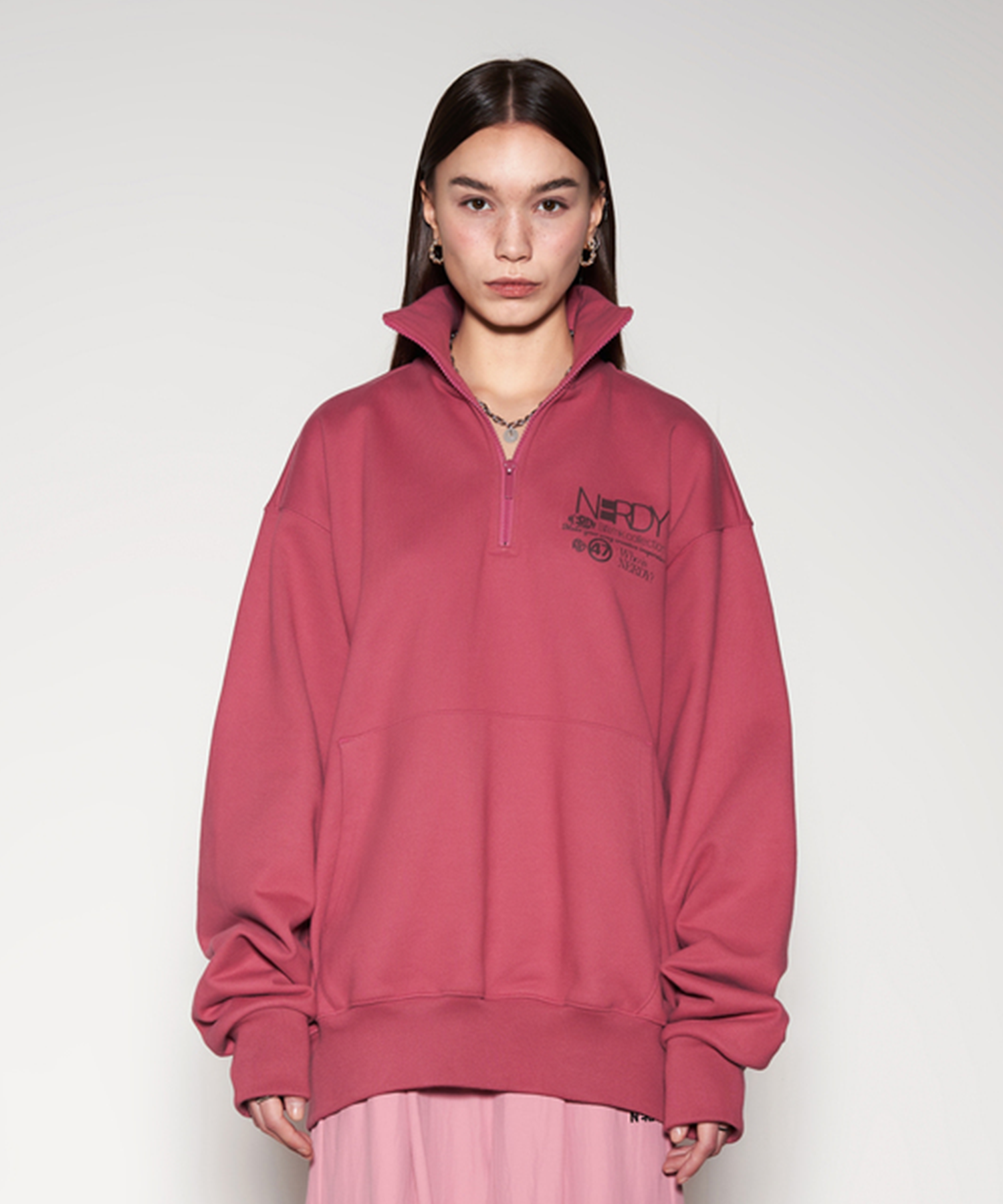 [ NERDY ]★韓国人気★IDENTITY HALF ZIP-UP SWEATSHIRT MUSINSA | NERDY Identity Half Zip Up Sweatshirt Pink