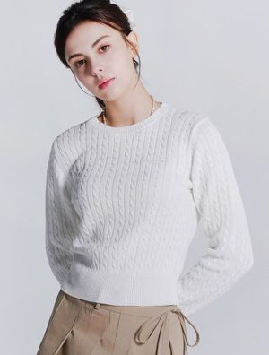 우먼즈 크루넥 미니케이블 크롭 니트 화이트(FCD1KT210W)