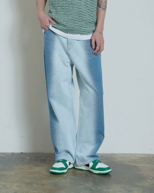 Two Tone Wide Denim Pants (Pale Blue)