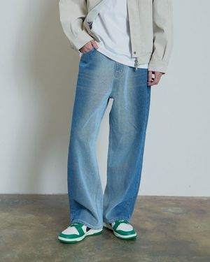 Two Tone Wide Denim Pants (Midnight Blue)