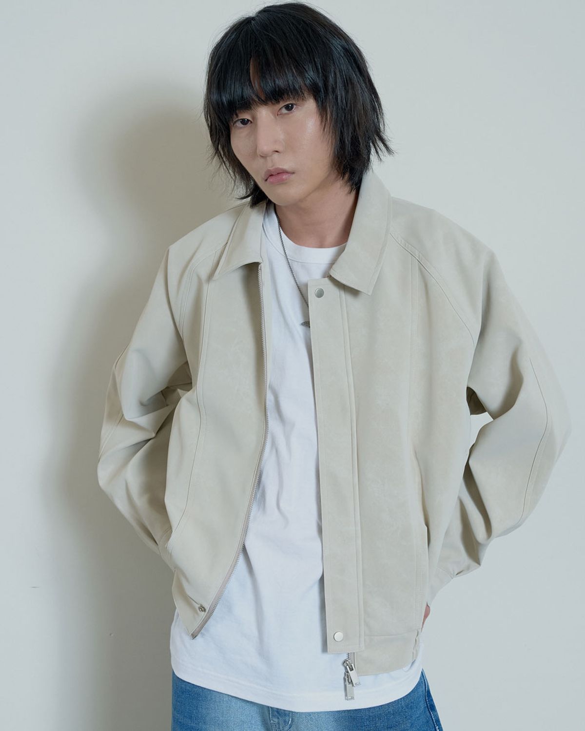 이넥시스(INEXCIS) Twill Nubuck Leather Bomber (Ivory)